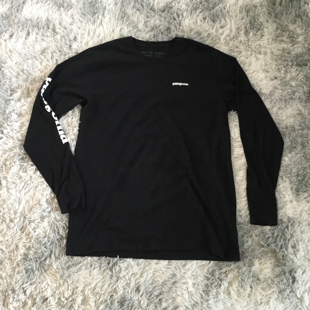 Mens Patagonia Long Sleeve T-Shirt Hiking Outdoors Black Regular Fit Size XL